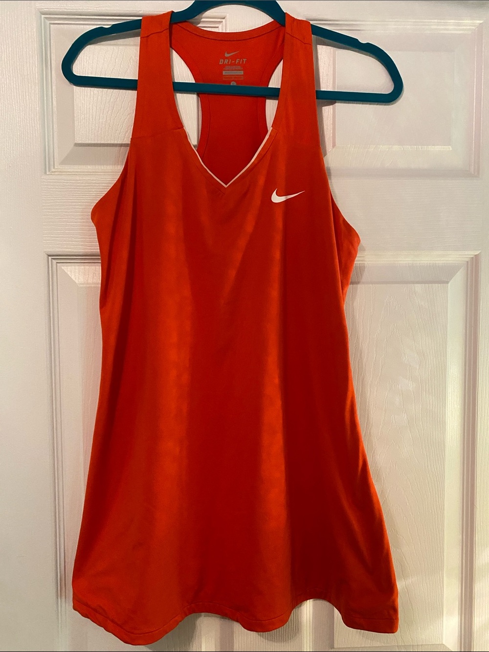 Nike Orange V-Neck Dri-FIT Tennis Dress with White Swoosh